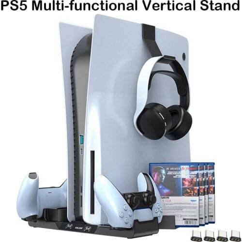 For PS5 Vertical Game Stand for PlayStation 5 Digital / Disk Edition Console for PS5 Dual Controller Charger with 12 Game Slots