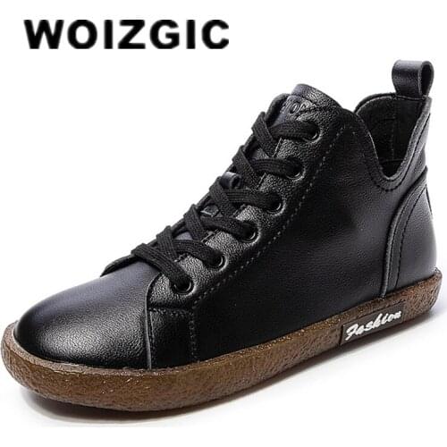 DONGNANFENG Womens Female Ladies Woman Mother White Shoes Boots Ankle Genuine Leather Korean Lace Up Autumn Retro JZ-19229