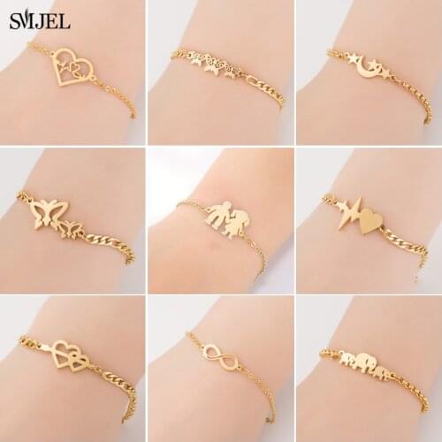 SMJEL Heart Jewelry Stainless Steel Bracelets for Women Fashion Love Heart Charm Bracelet Friendship brazalete Accessories 2020