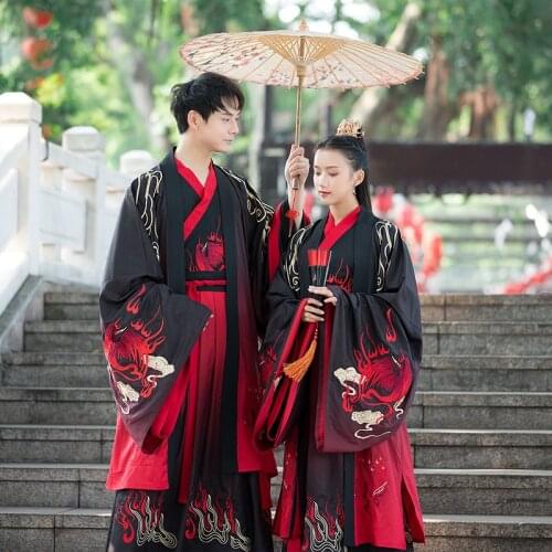 Chinese Traditional Hanfu Red Couple Costume Chinese Folk Dance Costume 4XL Cosplay Clothes Oriental Dance Wear Hanbok JL1491