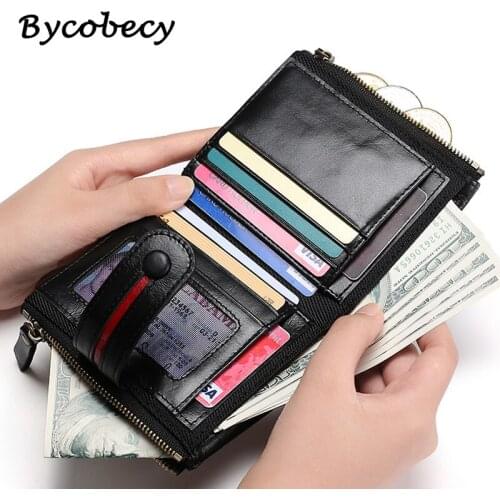 Bycobecy Womens Zipper Card Holder Coin Purse RFID Anti-Theft Brush Retro Oil Mens Wallet Fashion Large Capacity Leather Bags