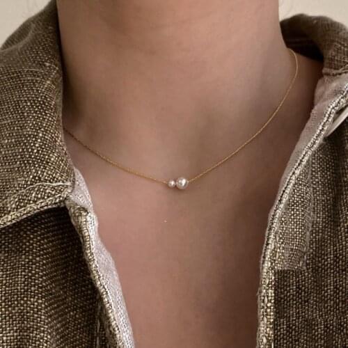 New Trend 2021 Korean Fashion Sweet Elegant Gold Small Chain Pearl Beads Necklace For Women Teens Neck Jewelry