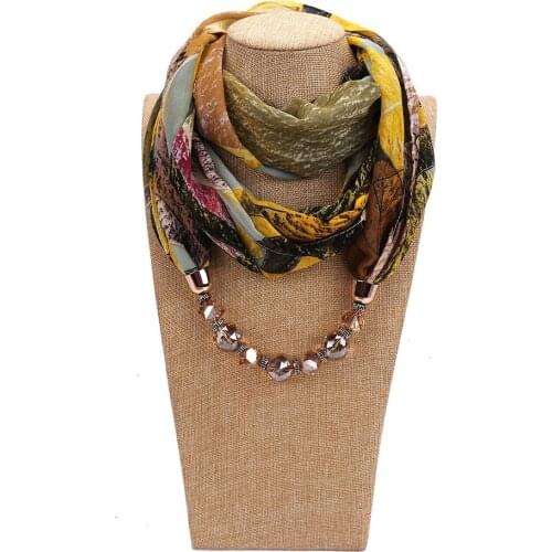 Women Printed Chiffon Ring Scarf Hijabs Multi-style Jewelry Necklace Flower Pendant Scarf Lady Apparel Accessories Wholesale