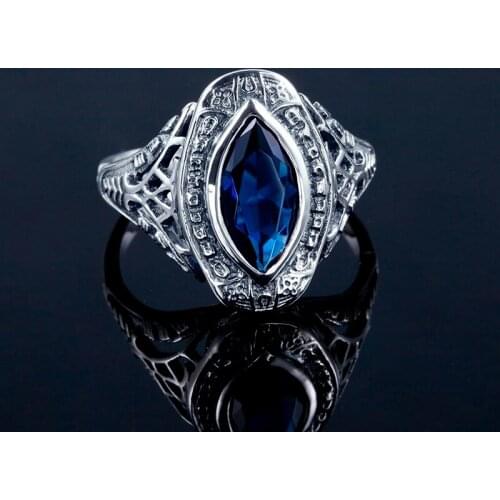 Boho Vintage Sapphire Gemstone Rings for Women Marquise Blue Gem Stone 925 Sterling Silver Ring Eye Gothic Halloween Jewelry 11
