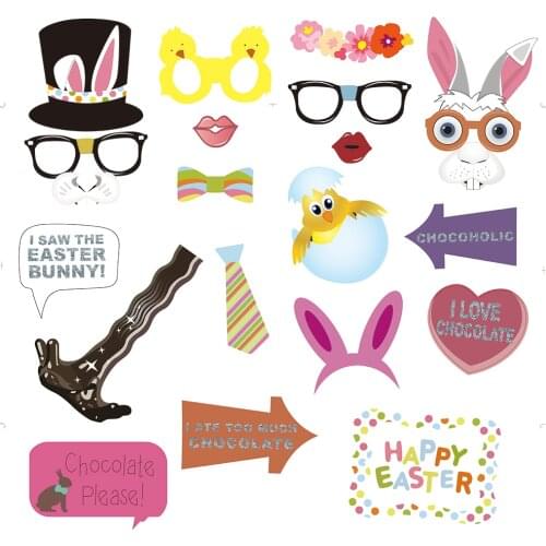 20pcs Easter Rabbit Photobooth Props Mr Mrs DIY Happy Easter Photo Booth Props Party Decorations Party Supplies PZ080