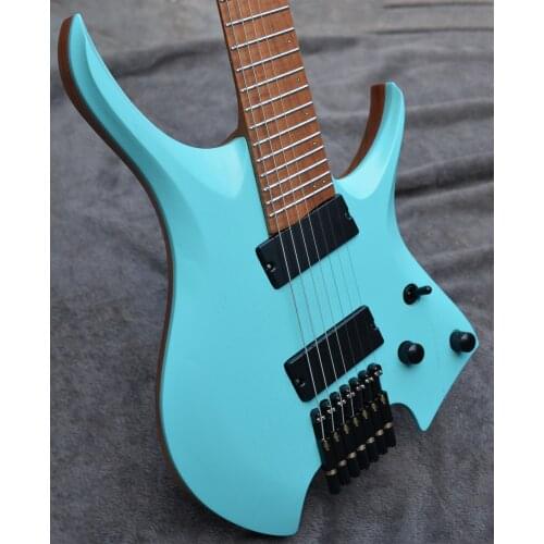 2021 Fanned frets 7 Strings Headless Electric Guitar Green color Eye Poplar 5-ply Roasted Maple Neck Ergonomic New bridge