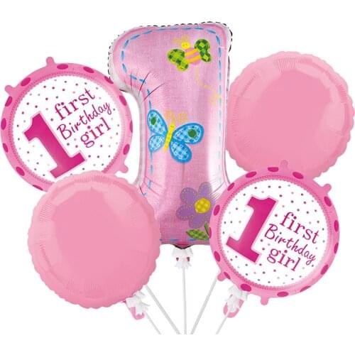 5pcs/set Baby First Birthday Decor Balloons Number Aluminium Foil Balloon Set Baby Shower Birthday Party Decoration