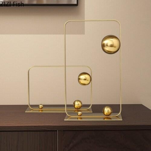 Abstract Rectangle Sculpture Golden Metal Crafts Desktop Decor Ornaments Living Room Decoration Artwork Furnishings Modern Decor
