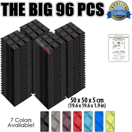 Arrowzoom 96pcs Bevel Grid Type Acoustic Panels Sound Absorption Studio Soundproof Foam 19.6 x 19.6 x 1.9" 7 Colors KK1046