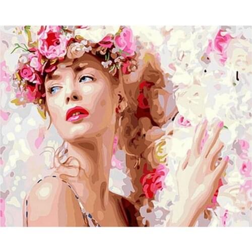 Frameless diy painting by numbers diy picture oil painting on canvas for home decor animal painting 4050cm girl in flower