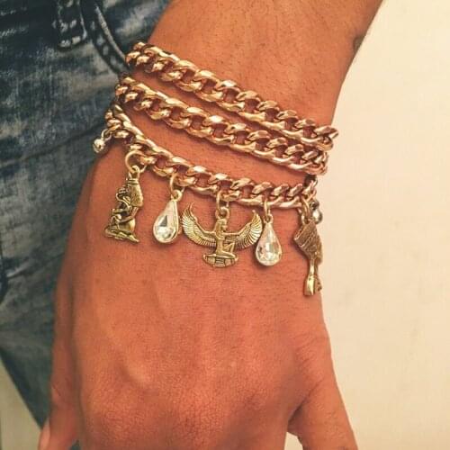 3 Pcs/set Fashion Bracelets Gold Egyptian Pharaoh Avatar Eagle Crystal Geometric Bracelet Beach Vintage Jewelry Accessories