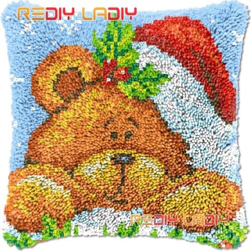 Latch Hook Cushion Cover Teddy Bear Needlepoint Kits Chunky Acrylic Yarn Crocheting Pillow Case Arts & Crafts