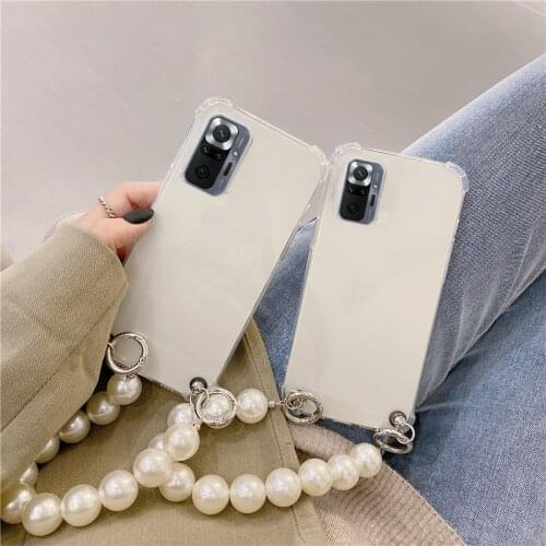 Luxury Transparent Phone Case For Xiaomi 8 Lite 9 SE 10 Pro Note10 Poco X3 11 Ultra Max 2 3 Mix 2 2s Soft Pearl Chain Case Capa