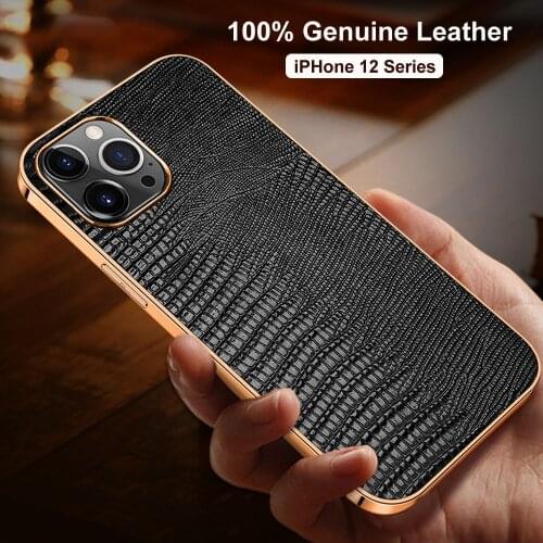 Genuine Leather case for iphone 12 pro max case luxury electroplated soft bumper case for iphone 12 mini cover 11 pro max case