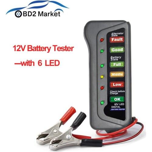 12V Auto Digital Batterye Level Monitor Alternator Tester 6 LED Light Diagnostic Tool For Cars/motorcycles/Trucks battery tester