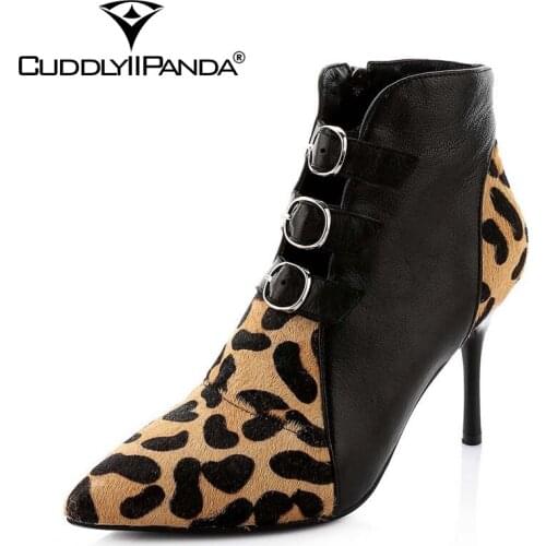 CuddlyIIPanda 2019 Spring Genuine Leather Leopard Women Pumps Luxury Design 8.5cm Thin Heel Wedding Shoes Super High Heels Shoes