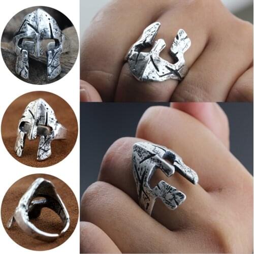 Men Spartan Helmet Ring Sparta Spartacus Warrior Skull Mask Rings Norse Mythology Biker Viking Jewelry Size 6-12