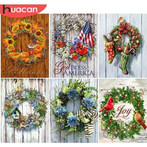 HUACAN 5D DIY Diamond Painting Wreath Full Square New Arrival Landscape Diamond Embroidery Cross Stitch Childrens Room Decor