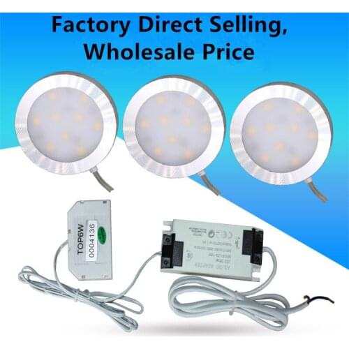 3pcs 2W LED Under Cabinet Lights Aluminum Body LED Puck Lamps for Kitchen Counter Closet Lighting with Led Power Adapter 85~265V