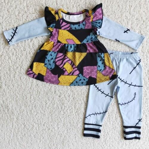 Thanksgiving Baby Girls Two Pieces Set Long Sleeve Patch Pattern Shirt Pants Outfits