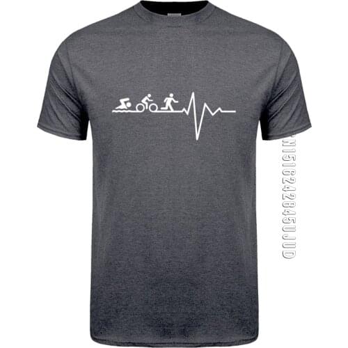 Summer Heartbeat Triathlon T Shirt Men O Neck Cotton Triathlon T-shirts Man Camisetas Gift