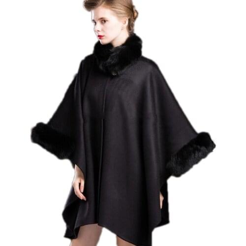 Womens Fur Cape 100% Wool Fox Fur Shawl Female Winter Warm Wraps Coat Lady Elegant Double Sided Thicken Poncho 2019 New