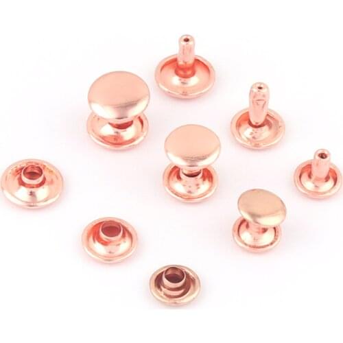 Rose Gold Metal Double Cap Button Round Rapid Rivet Studs For Purse Bags Handbags Shoes Belts Leather Craft DIY 50Sets