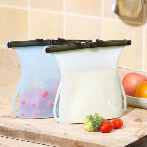 Reusable Silicone Bags Food Storage Containers with Sealing Button Leakproof Stand Up Zip Shut Bag Fresh-keeping Bag