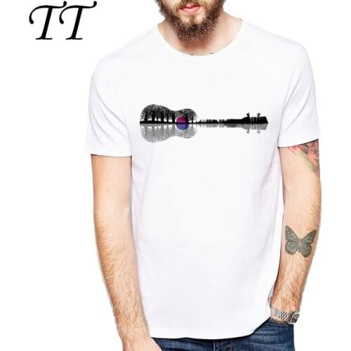 Fashion Creative Music instrument tree silhouette Design ukulele guitar shape Printing T-Shirt Mens Fashion Cool Hipster Tops