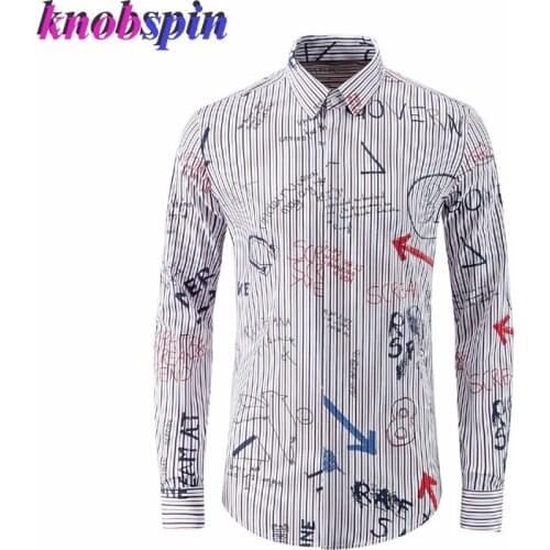 Personality Graffiti Stripe Printed Male Shirts Luxury Long Sleeve Streetwear Mens Dress Shirts Slim Fit Party Man Shirts M-4XL