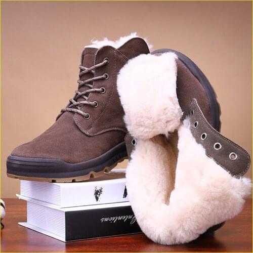 Men Winter Boots 2021 Genuine Leather Shoes Men Snow Boots Mens Thickened Warm Wool Boots Anti-skid Winter Shoes