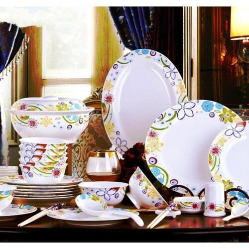 46PCS Dish set Family Combination Jingdezhen Bone China Tableware Dishes Eating Pottery dinnerware Luxeery Plates Set