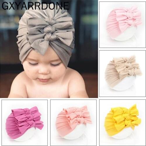 2020 New Folds Knotted Bow Indian Baby Knitted Hat Newborn Infant Kids Boy Girl Turban Flower Beanie Hat Soft Caps