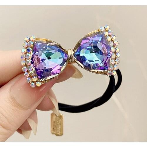 New Korean Rhinestone Bow Hair Tie Elegant Female Rubber Band Headdress Elastic Hair Bands Luxury Jewelry Girls Hair Accessories