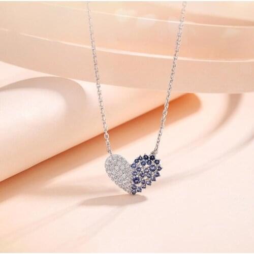 Independent design new fashion trend inlaid zircon heart-shaped pendant temperament wild clavicle chain ladies silver jewelry