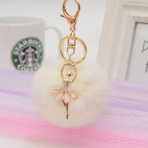 New Mini Plush Kawaii Rabbit Fur Ball keychain Angel Ballet Dancing Kids Plush Dolls Pom Pom Soft fluffy Baby For Girls gift