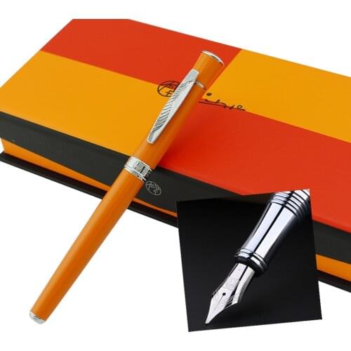 Picasso 607 Orange Fountain Pen Fine Nib Silver Trim Collection Luxury Gift Pen Set Unique Style Leaf Pattern Clip