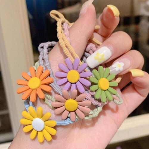 Durable Solid Color Hair Ring Washable Eye-catching Resin 3D Lovely Cartoon Flower Elastic Hair Ties for Kids Hair Rope Girl