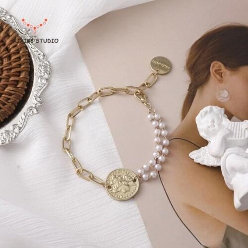 Simple design ins wind charms Bracelet creative asymmetric cool head Bracelet pearl Bracelet boho