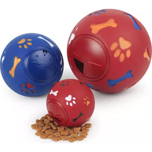 Dog Toy Rubber Ball Chew Dispenser Leakage Food Play Ball Interactive Pet Dental Teething Training Toy Blue Red