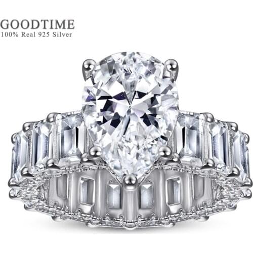 Luxury Waterdrop Ring Pure 100% 925 Sterling Silver Ring Zircon Wedding Jewelry Accessories Engagement Ring For Woman Girl