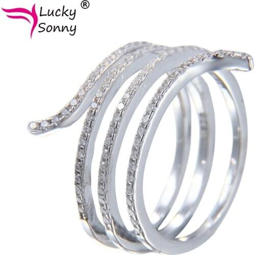 Lucky Sonny 925 Sterling Silver Rongs Jewelry Wholesale Latest Design for Women Hip Hop CZ Micro Pave Cocktail Silver Snake Ring