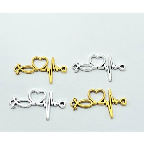 10pcs heartbeat love symbol Jewelry metal fittings connector couple bracelet necklace diy making accessories wholesale20*35mm