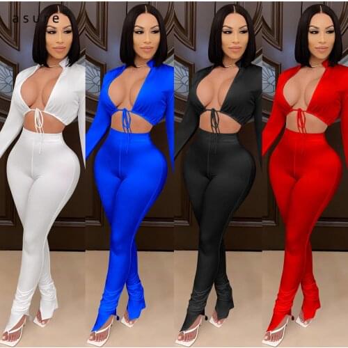 Tracksuit Women Sexy Club Outfit Jogging Full Female Sportswear Office Suit Crop Top And Pant Two Piece Set Home Clothes C3748