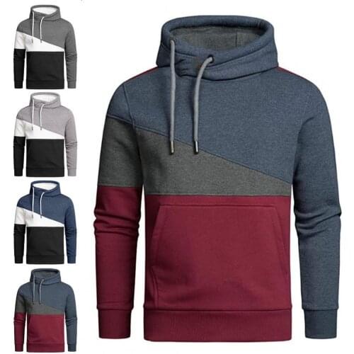 Color Block Hoodies Sweatshirts Mens Drawstring Hooded Sweatshirts Pullover Autumn Winter Mens Hoodies Hip Hop Mens Sweatshirts