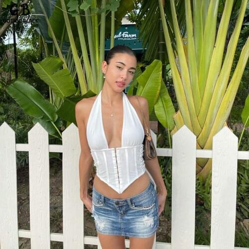 Gothblack Tank Tops Solid Halter Backless Adhesive Hook Vest U Neck Stretwear Crop Top Summer Clothes For Women Sexy Outfits