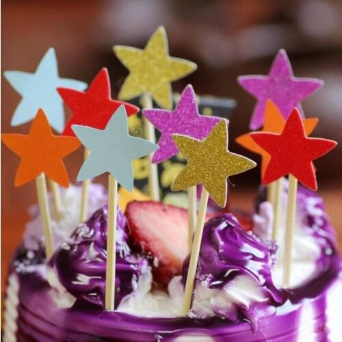 Cake toppers glitter star paper cards banner for Cupcake Wrapper Baking Cup birthday tea party wedding decoration baby shower