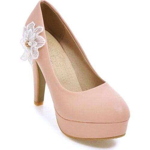 Big Size Individual flower decoration shoes ladies high heels women shoes woman pumps