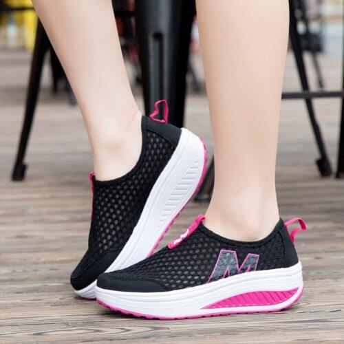 Women Casual Sneakers shoes Sport Fashion Height Increasing Woman 2021 Breathable Air Mesh Swing Wedges Sneakers