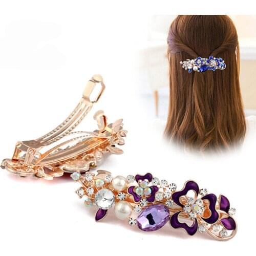 Haimeikang 2021 New Crystal Flower Hair Clip Hairpins for Women Fashion Rhinestone Pearl Clips Hair Accessories Drop Shipping